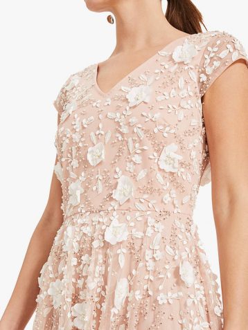 Phase Eight Henriette Flower Embroidered Maxi Dress Pink Blush Ivory