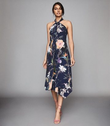 Reiss Yasminda rainforest printed midi dress Navy blue multi