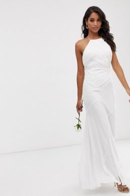 ASOS DESIGN Bridesmaid pinny bodice maxi dress with fishtail skirt White
