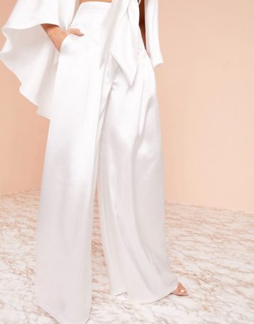 ASOS DESIGN Luxe wide trousers co-ord in ivory satin