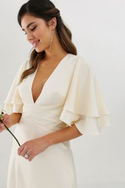 ASOS EDITION satin panelled wedding dress with flutter sleeve Ivory Oyster
