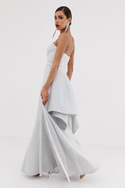 Bariano strapless fishtail gown with detachable skirt detail in silver glitter