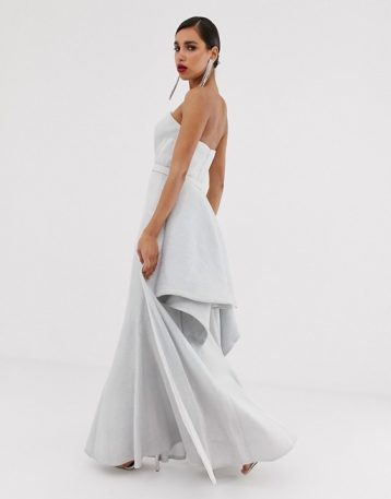 Bariano strapless fishtail gown with detachable skirt detail in silver glitter