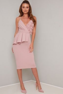 Chi Chi Anni Corsage Shift Midi Dress Pink Blush