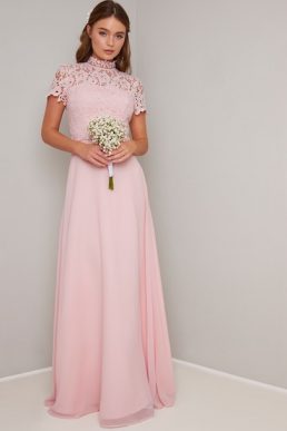 Chi Chi Krissy Lace Maxi Bridesmaid Dress Pink Blush