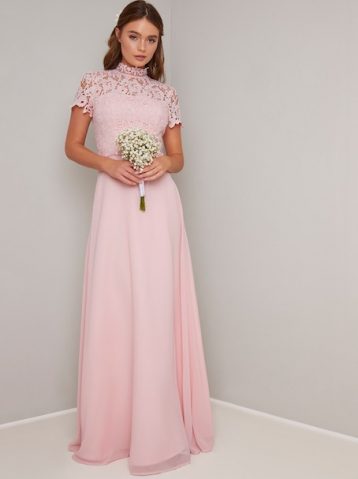 Chi Chi Krissy Lace Maxi Bridesmaid Dress Pink Blush