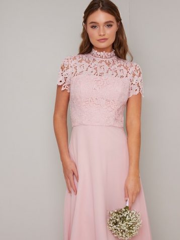 Chi Chi Krissy Lace Maxi Bridesmaid Dress, Pink/Blush - Image 3