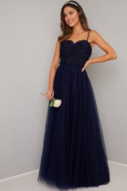 Chi Chi Lilibeth Corsage Maxi Bridesmaid Dress Navy Blue