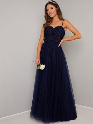 Chi Chi Lilibeth Corsage Maxi Bridesmaid Dress Navy Blue