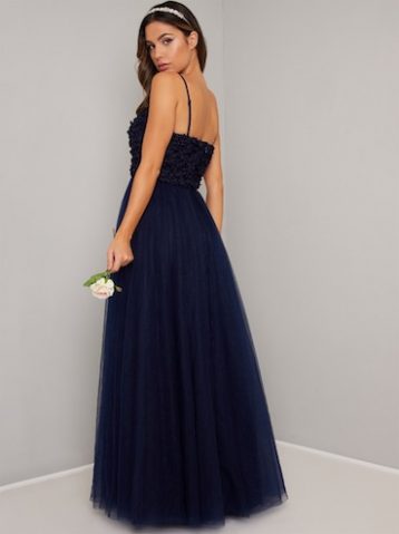 Chi Chi Lilibeth Corsage Maxi Bridesmaid Dress Navy Blue