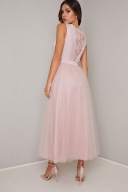 Chi Chi Zeina Roll Neck Midi Dress Pale Pink Mink