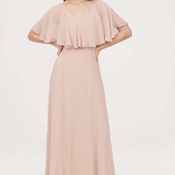 pink chiffon dress with sleeves