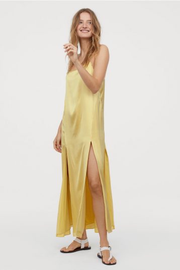 H&M Silk Midi Dress Yellow