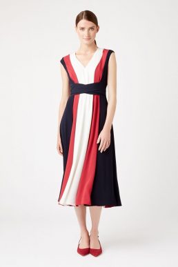 Hobbs Bailly Colour Block Midi Dress Red White Black
