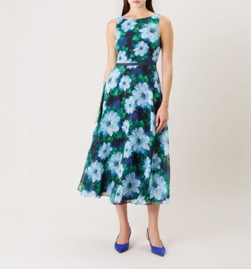 Hobbs Carly Floral Print Dress Blue Green