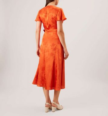 Hobbs Eleanor Wrap Sleeve Dress Orange