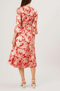 Hobbs Justina Floral Sleeve Midi Dress Red Pink