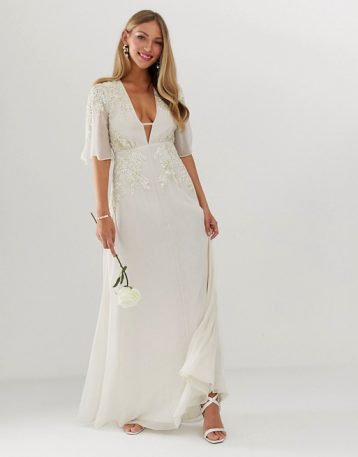 Hope & Ivy bridal kimono sleeve maxi dress White
