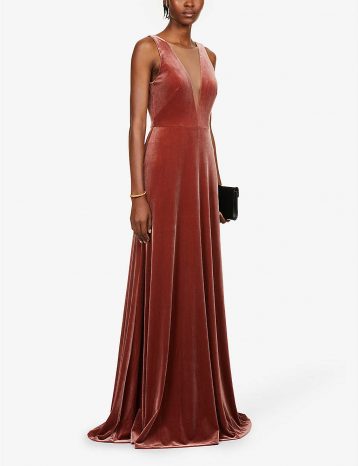 Jenny Yoo Logan Plunging Illusion V Neck Velvet Bridesmaid Gown Dress English Rose