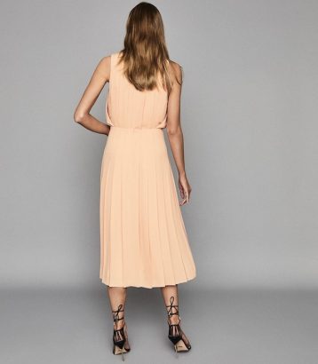 Reiss Mariona pleated midi dress, nude/orange - Image 2