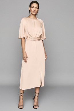 Reiss Arlo Half Sleeve Midi Dress Light Pink Blush