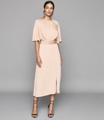 Reiss Arlo Half Sleeve Midi Dress Light Pink Blush