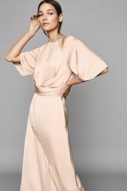 Reiss Arlo Half Sleeve Midi Dress Light Pink Blush