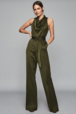 Reiss Milo Belted Jumpsuit Khaki Green
