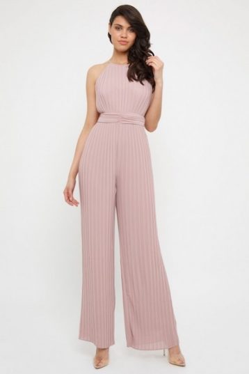 TFNC Sarae Pale Mauve Pleat Jumpsuit Pale Pink Blush