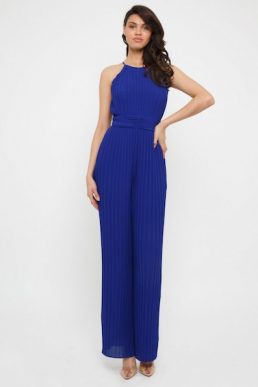 TFNC Sarae Pleat Halter Jumpsuit Blue