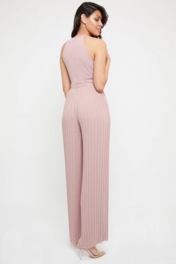 TFNC Sarae Pleat Halter Jumpsuit, Pale Mauve/Pink - Image 2