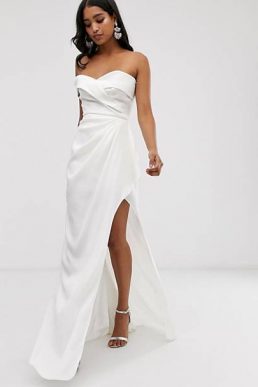 Yaura bardot maxi dress with thigh split in white