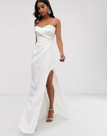 Yaura bardot maxi dress with thigh split in white