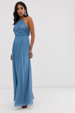 ASOS DESIGN Bridesmaid pinny maxi bridesmaid dress with ruched bodice Blue