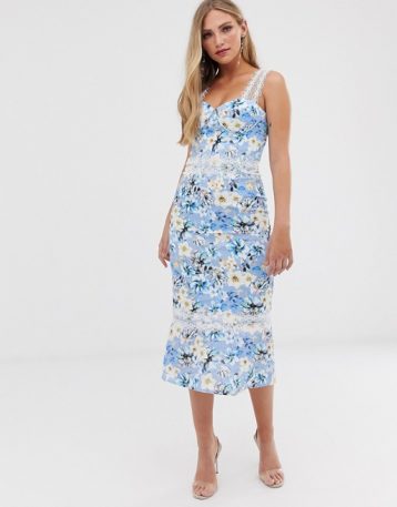 Bronx & Banco Yana floral pencil midi dress White Blue