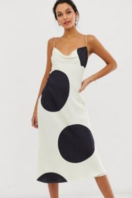 C/Meo Collective sectional spot print midi slip dress Black White