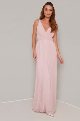 Chi Chi Bernie Pleated Maxi Dress Pale Pink Blush