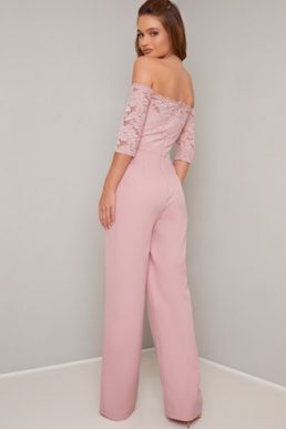 Chi Chi Carmen Lace Sleeve Jumpsuit Blush Pale Pink