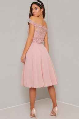 Chi Chi Colby Bardot Lace Dress Pink