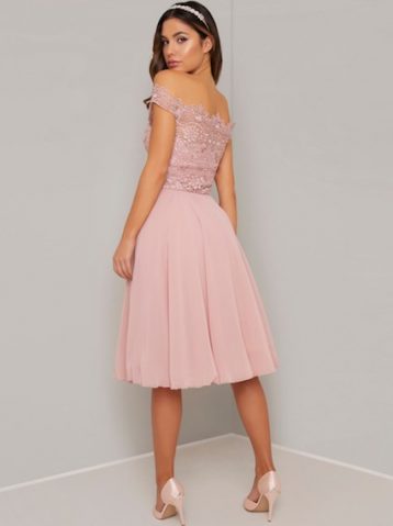 Chi Chi Colby Bardot Lace Dress Pink