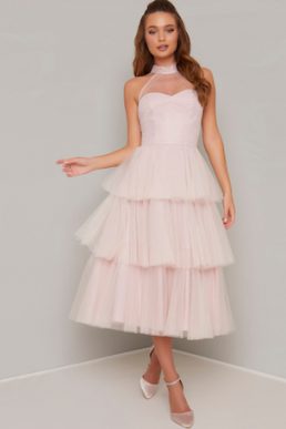 Chi Chi Ionela Tulle Layered Dress Pink Pale Blush