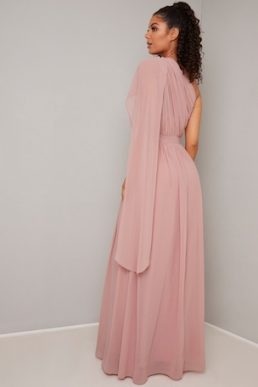 Chi Chi Petria One Shoulder Pleat Dress Pink Blush