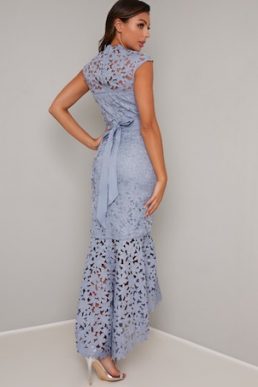 Chi Chi Willa High Low Mermaid Lace Dress Pale Blue