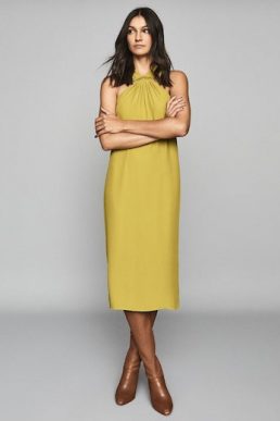 Reiss Hilda Halterneck Dress Lime Green Yellow
