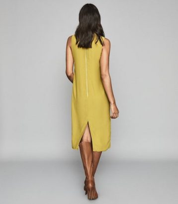 Reiss Hilda Halterneck Dress Lime Green Yellow