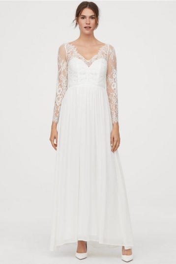 H&M CONSCIOUS Lace sleeve wedding dress Ivory