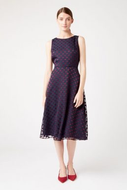 Hobbs Adeline Spot Dress Navy Burgundy