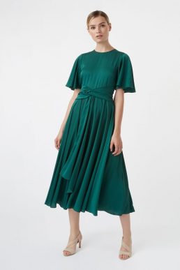 Hobbs Leia Sleeve Midi Dress Emerald Green