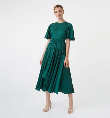 Hobbs Leia Sleeve Midi Dress Emerald Green