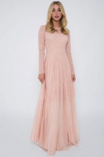 Lace & Beads Sila Embellished Pink Maxi Dress Pink Blush